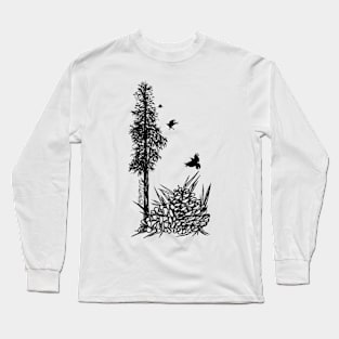 Pacific Northwest tree with crows and pinecones Long Sleeve T-Shirt